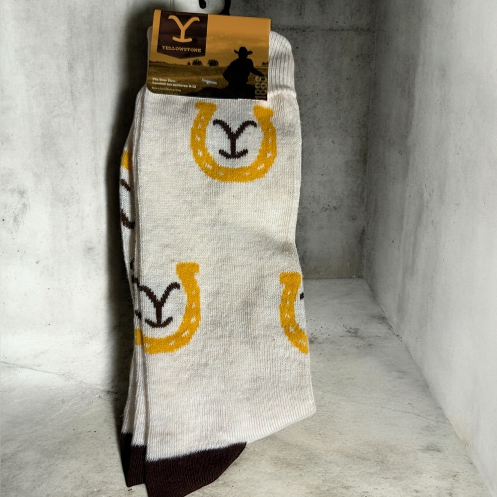Yellowstone White and Brown Socks with Gold Accents